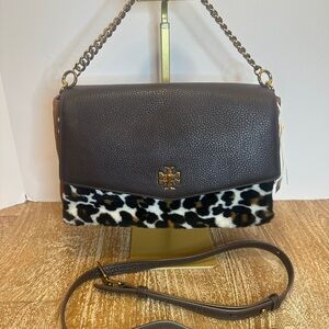 Tory Burch Black and Leopard Shoulder Bag NWT